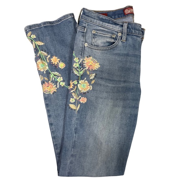 Lucky Brand Denim - Lucky Brand Sweet Mid Rise Straight Jeans 4/27R Floral Embroidered Boho